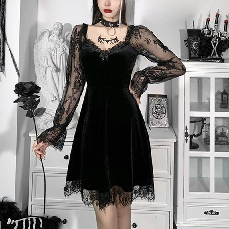 Gothic Lolita Lace Velvet Dress
