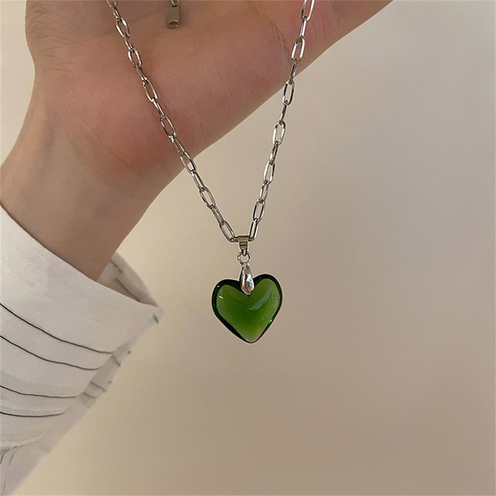 Glass Heart Pendant Necklace