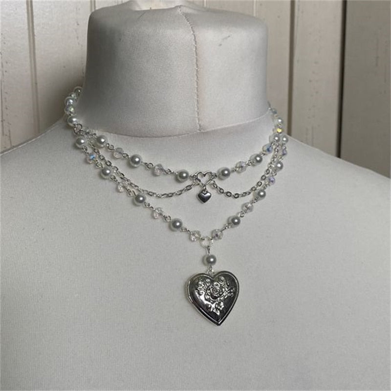 Pearls Butterfly Heart Choker