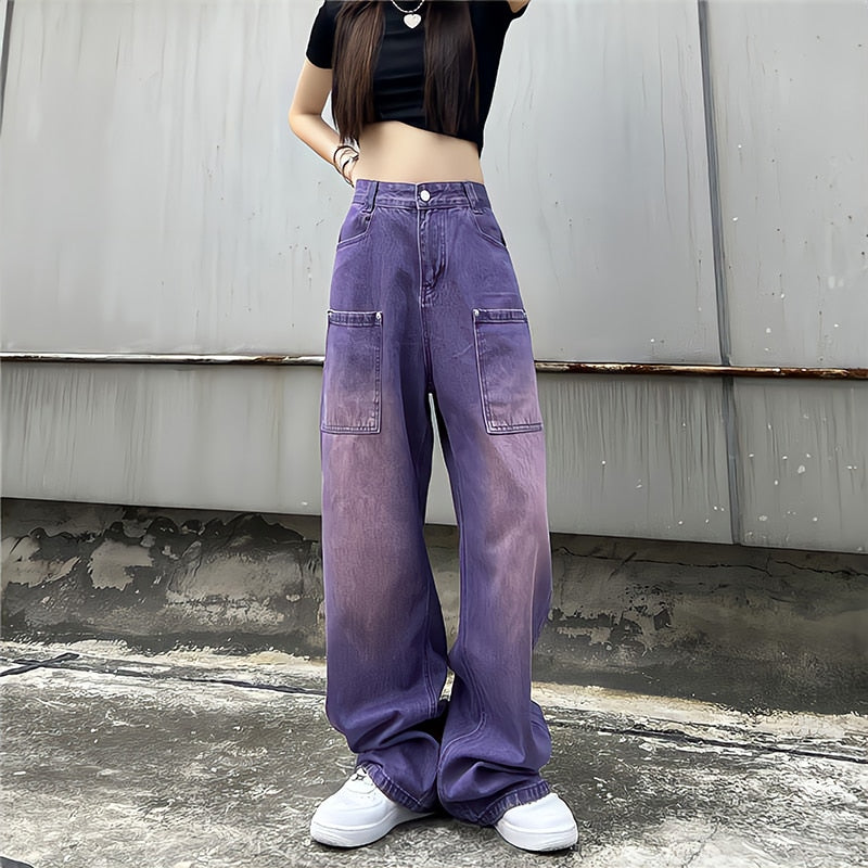 Purple Washed Color Baggy Jeans