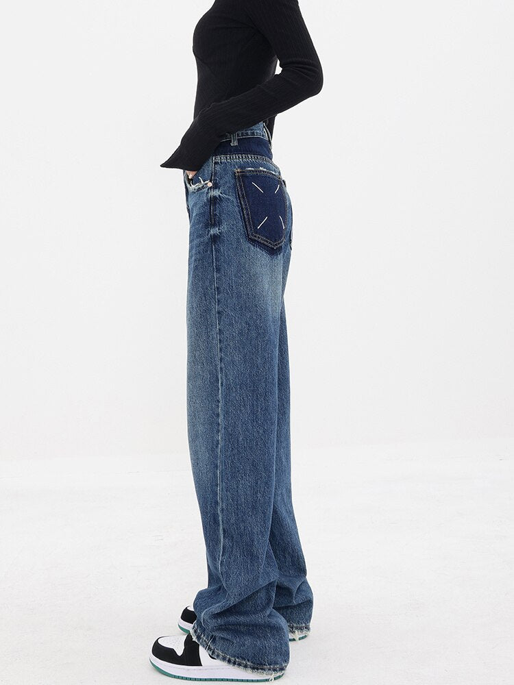 High Waist Blue Wash Baggy Jeans