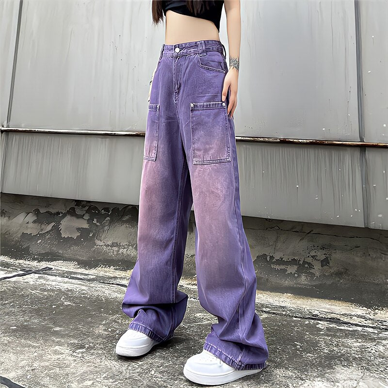 Purple Washed Color Baggy Jeans