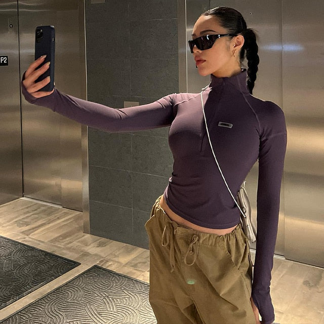 Y2K Long Sleeve Zipper Tops