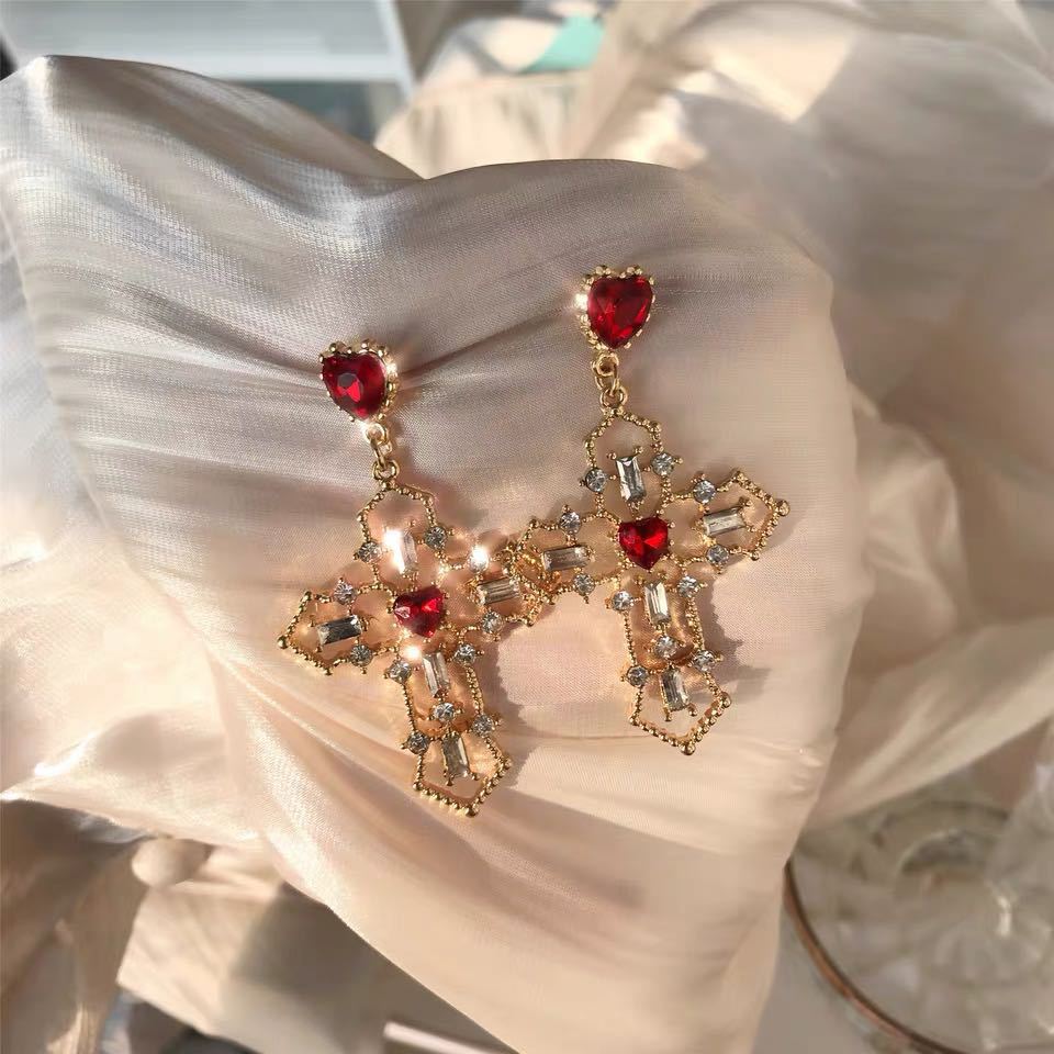 Vintage Red Heart Crystal Earrings