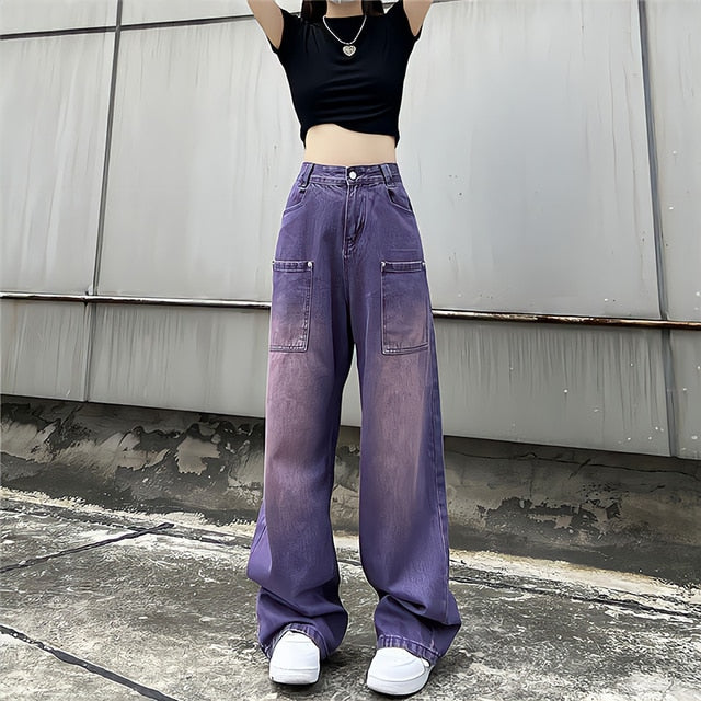Purple Washed Color Baggy Jeans