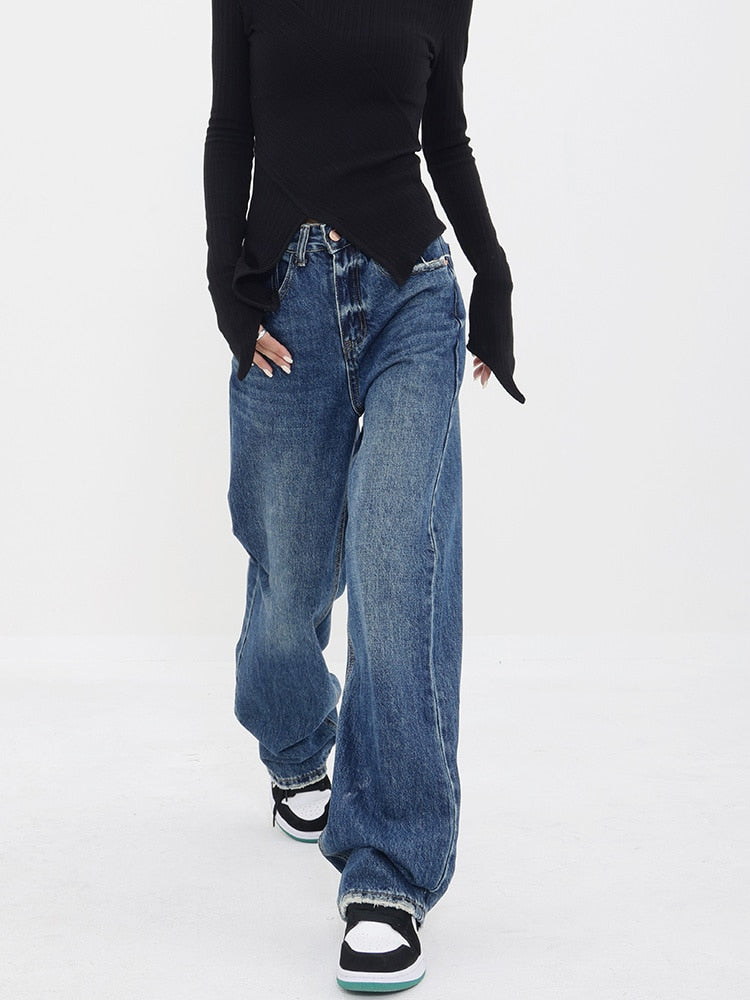 High Waist Blue Wash Baggy Jeans