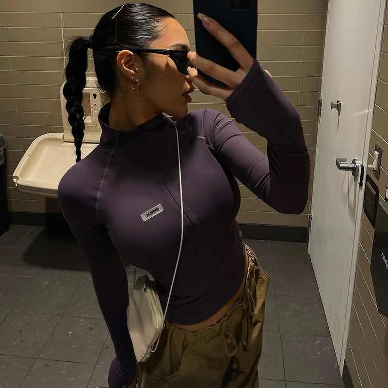 Y2K Long Sleeve Zipper Tops