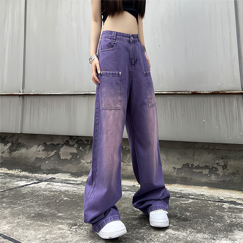Purple Washed Color Baggy Jeans