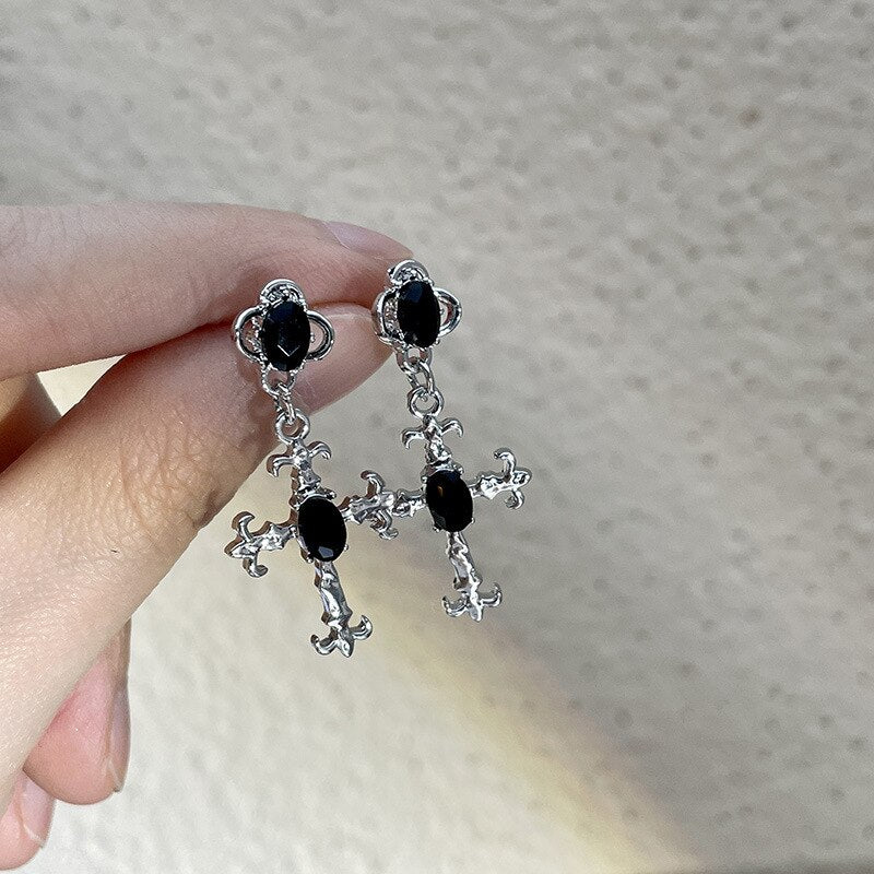 Gothic Hollow Cross Drop Earrings