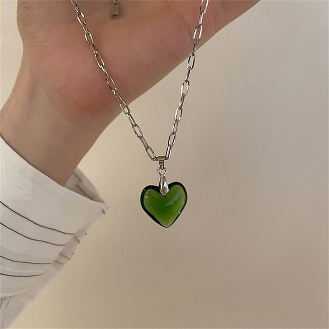 Glass Heart Pendant Necklace
