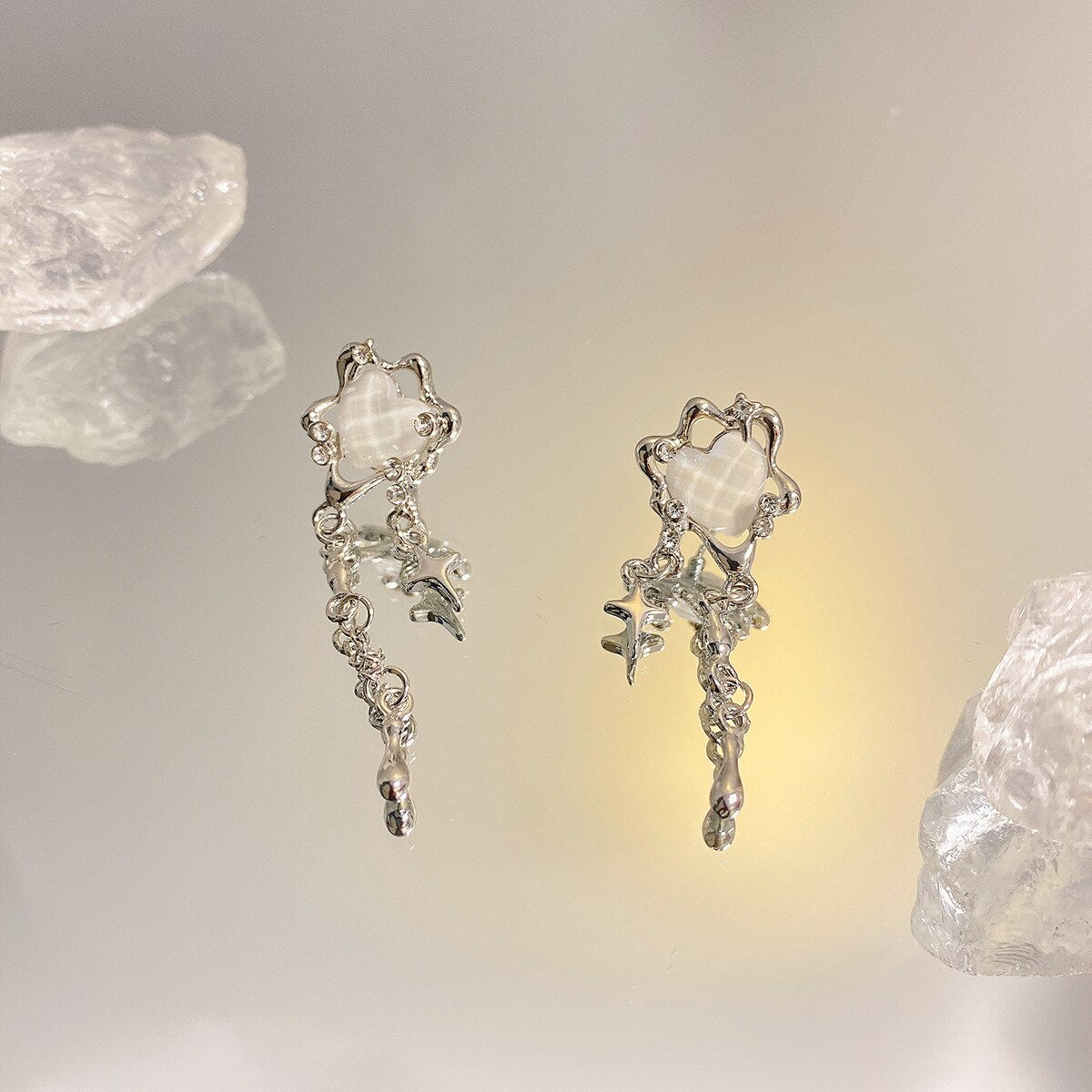 Vintage Opal Heart Earrings