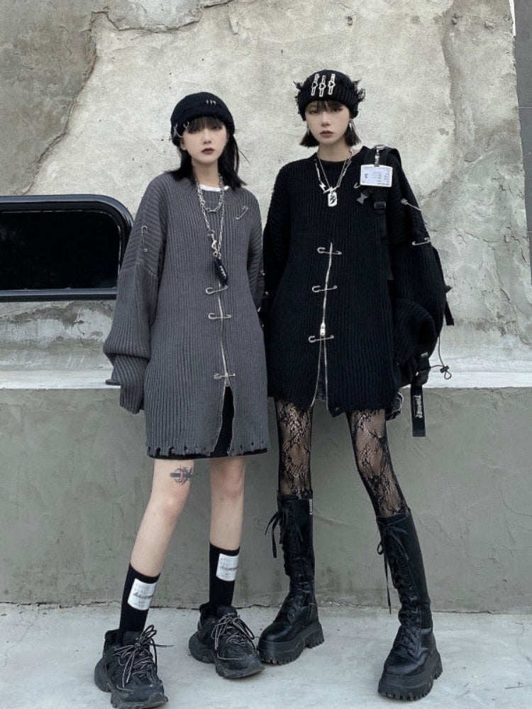 Knit Clip Zipper Oversized Sweater