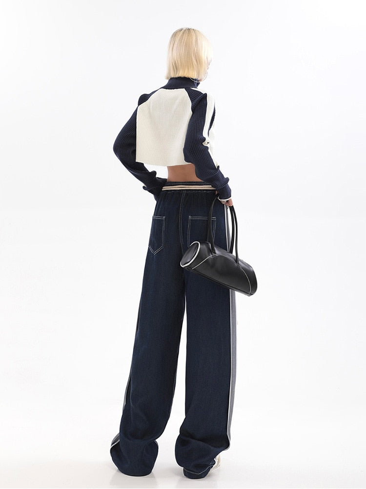 Wide Leg Denim Track Pants