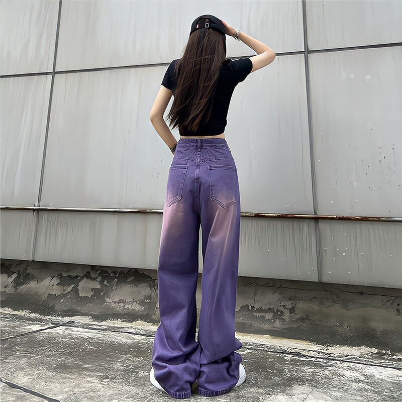 Purple Washed Color Baggy Jeans