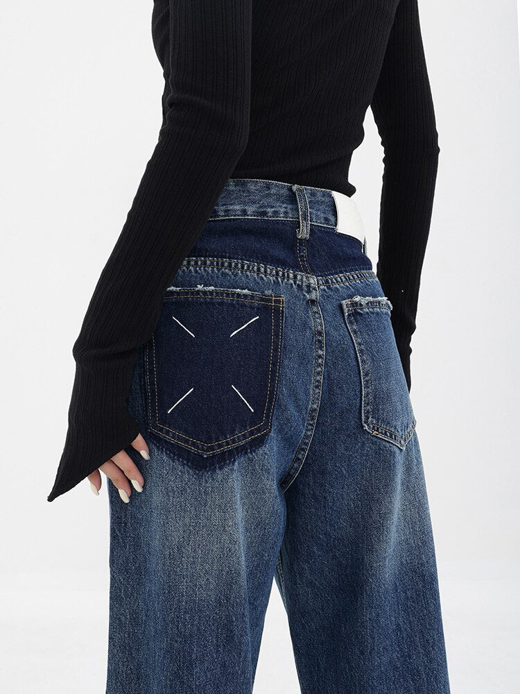 High Waist Blue Wash Baggy Jeans