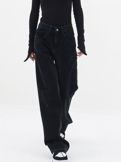 High Waist Blue Wash Baggy Jeans