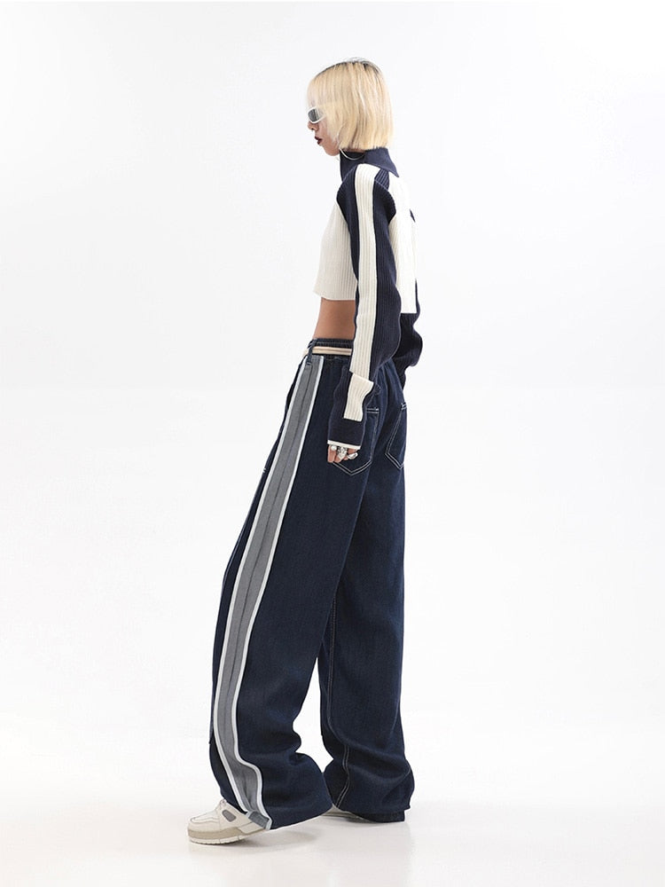 Wide Leg Denim Track Pants