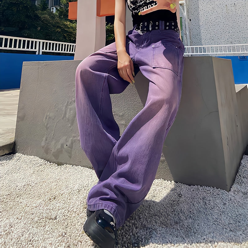 Purple Washed Color Baggy Jeans