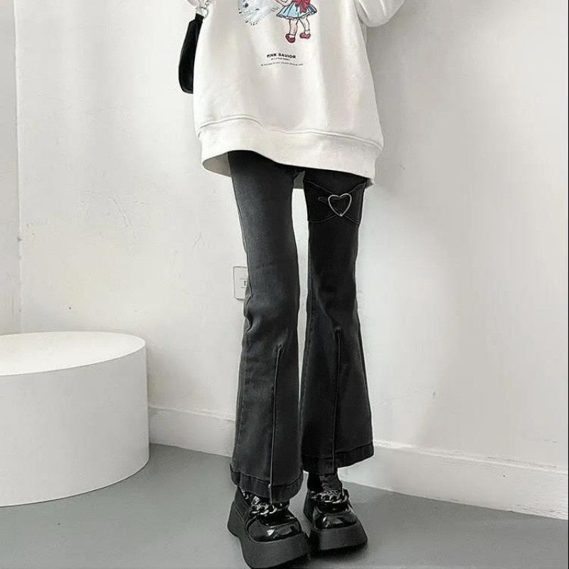 Heart Denim Flare Pants