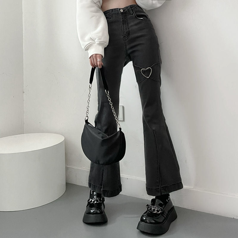 Heart Denim Flare Pants