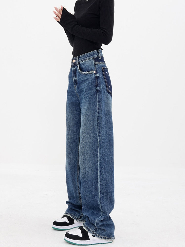 High Waist Blue Wash Baggy Jeans