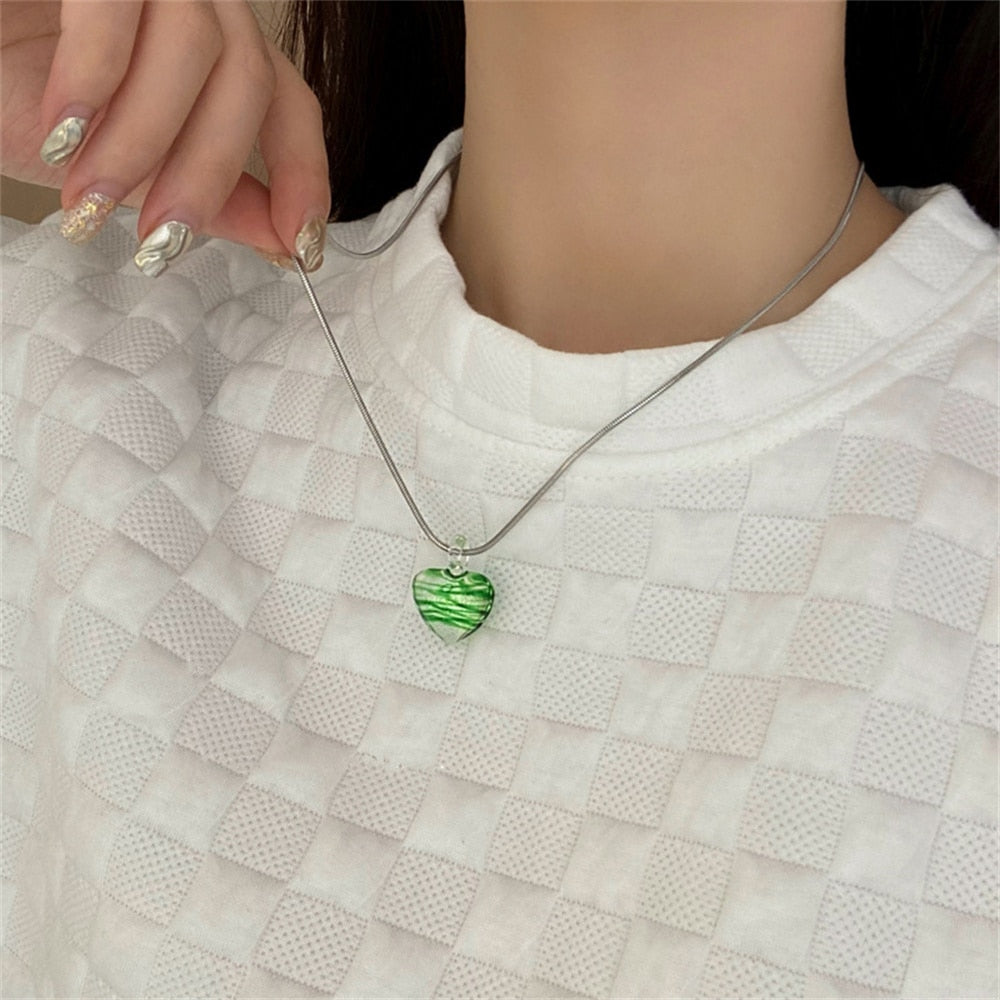 Glass Heart Pendant Necklace