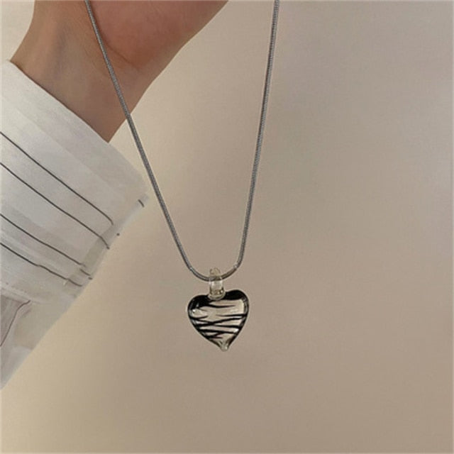 Glass Heart Pendant Necklace