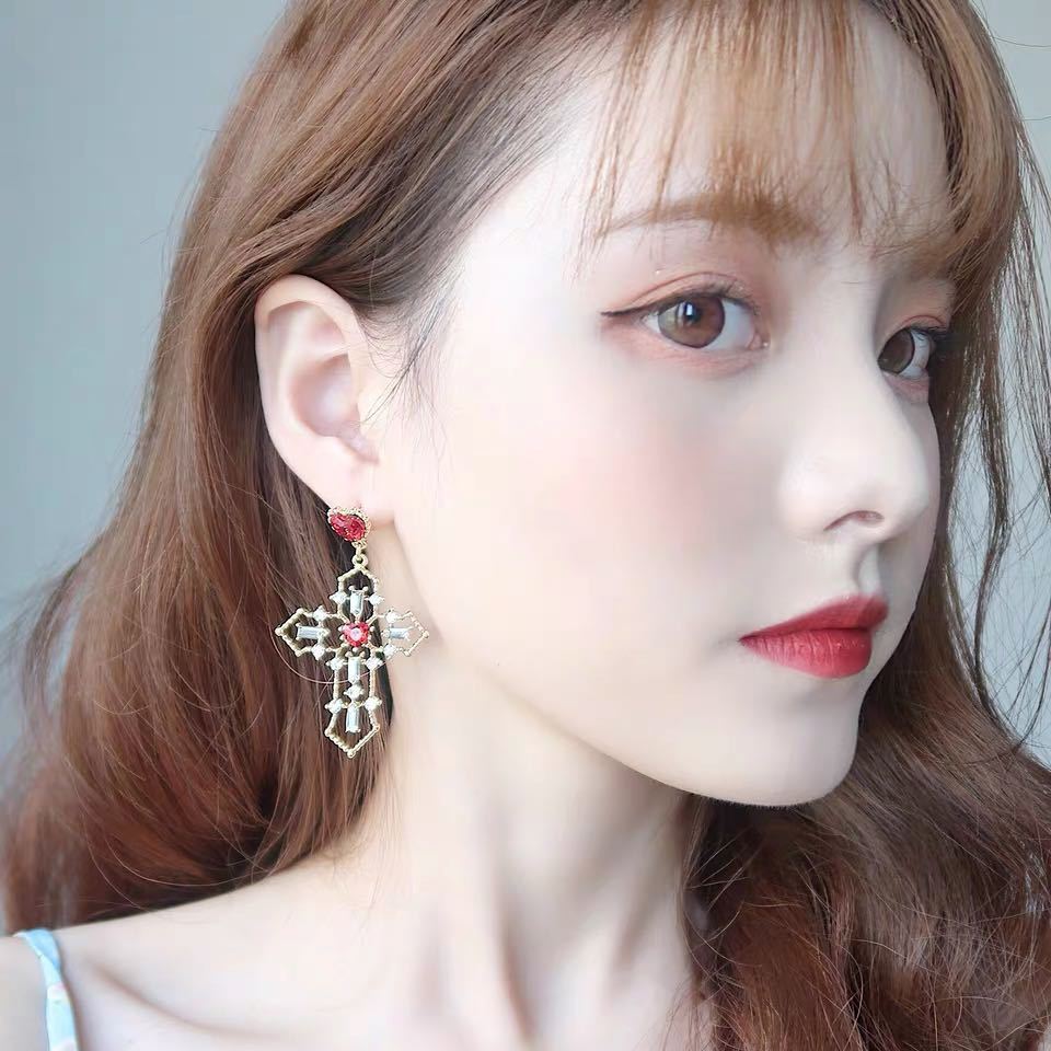 Vintage Red Heart Crystal Earrings