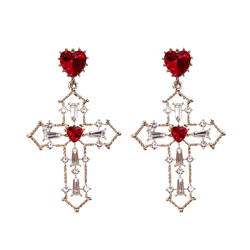 Vintage Red Heart Crystal Earrings