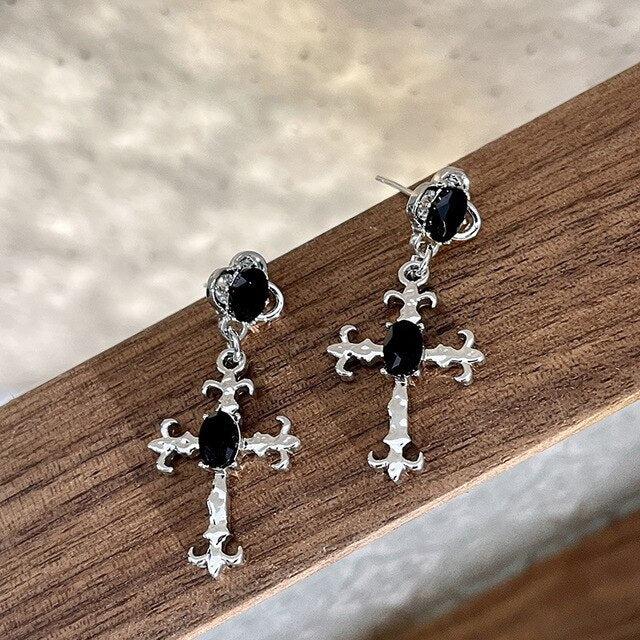 Gothic Hollow Cross Drop Earrings