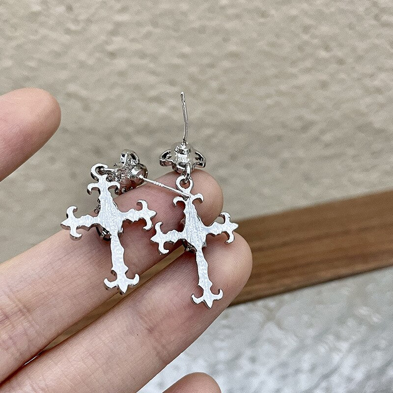 Gothic Hollow Cross Drop Earrings