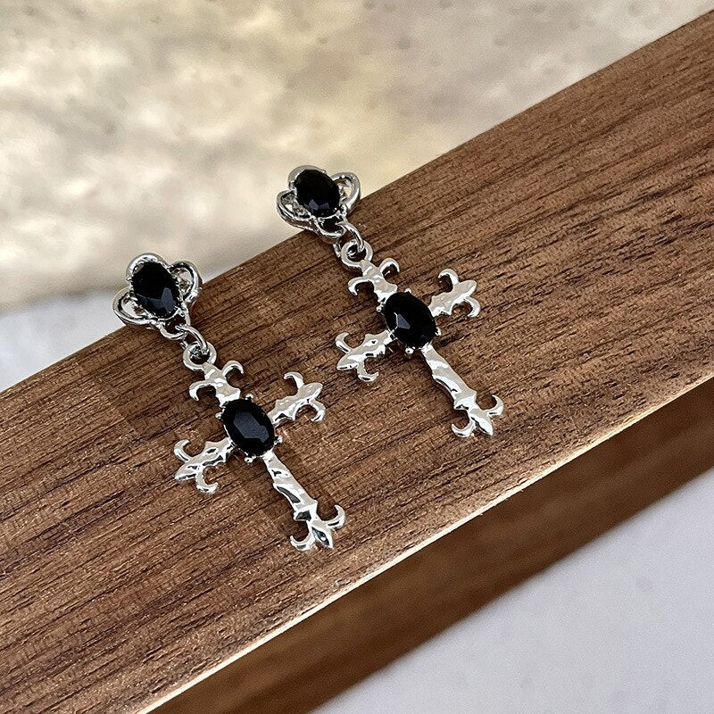 Gothic Hollow Cross Drop Earrings