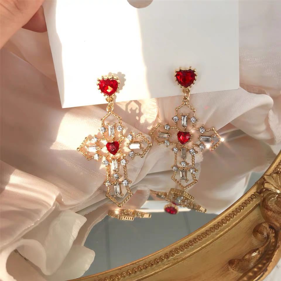 Vintage Red Heart Crystal Earrings