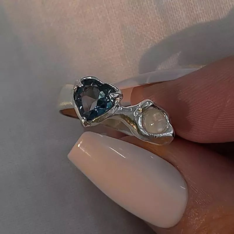 Blue Heart Geode Ring