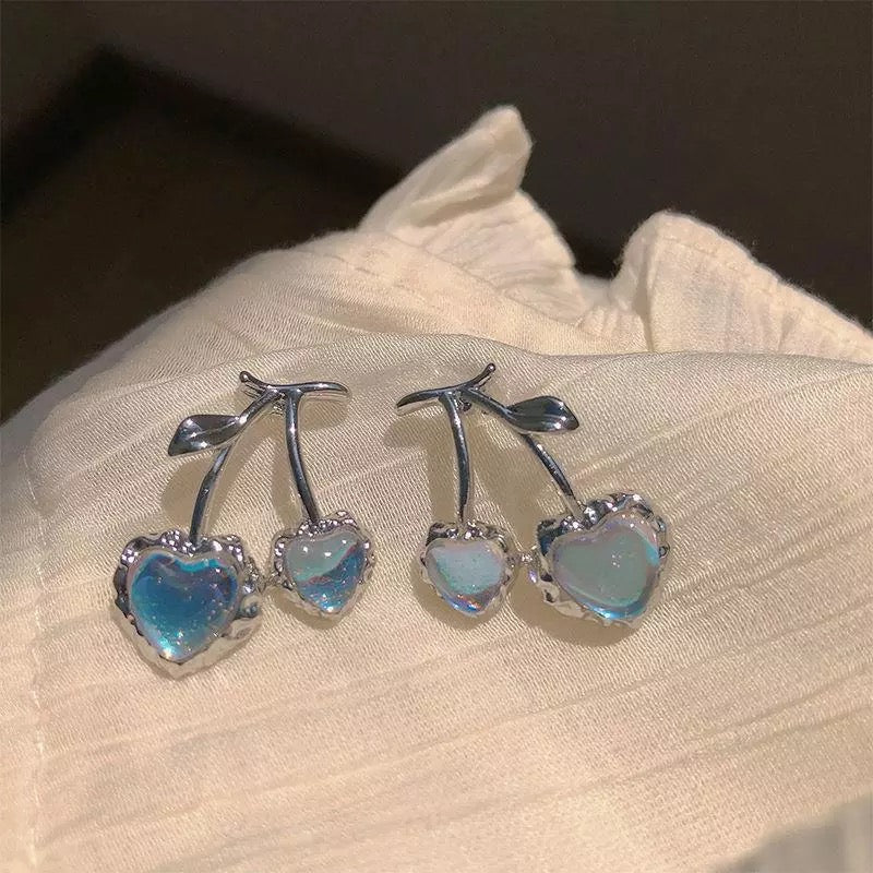 Blue Cherry Crystal Earrings