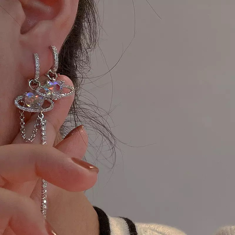 Heart Planet Asymmetrical Earrings