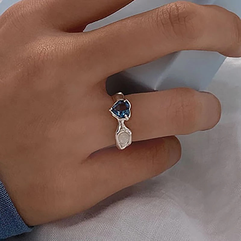 Blue Heart Geode Ring