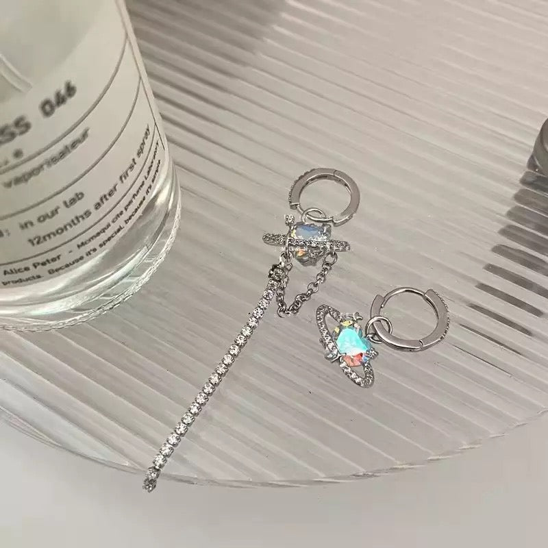 Heart Planet Asymmetrical Earrings