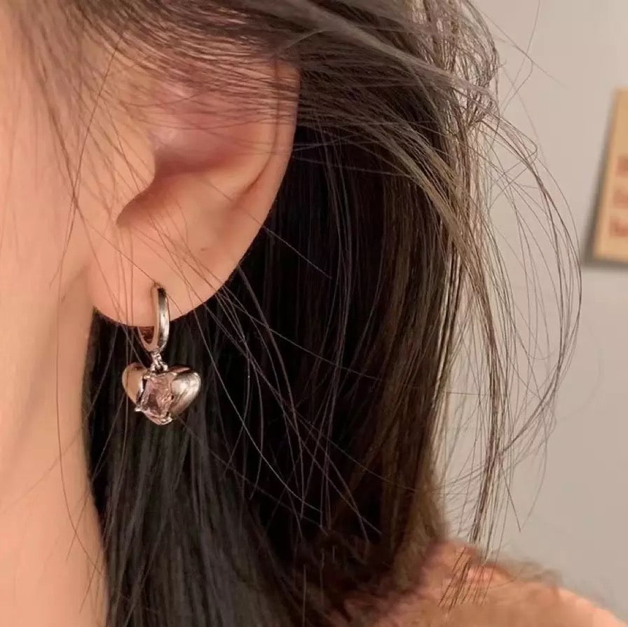 Pink Heart Geode Earrings