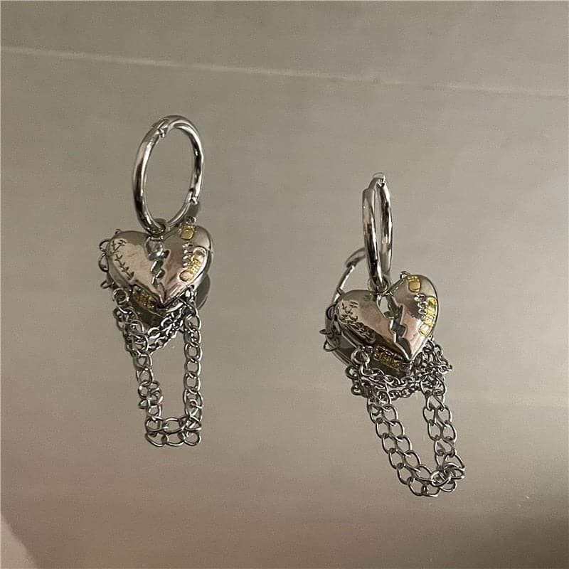 Stitched Heart Drop Earrings