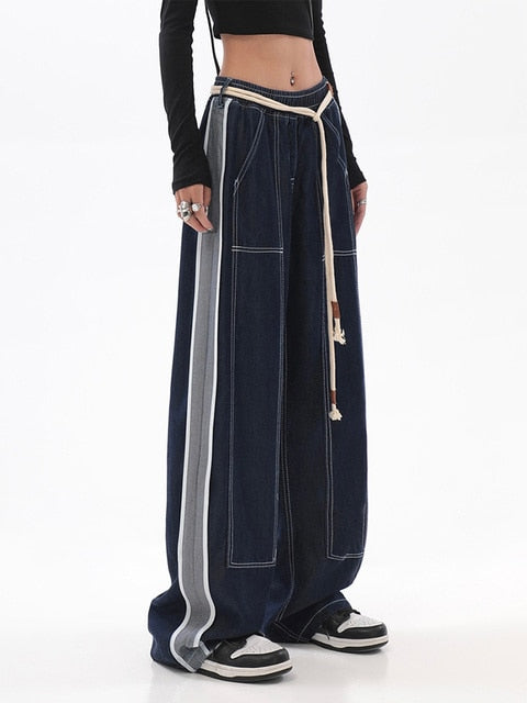 Wide Leg Denim Track Pants