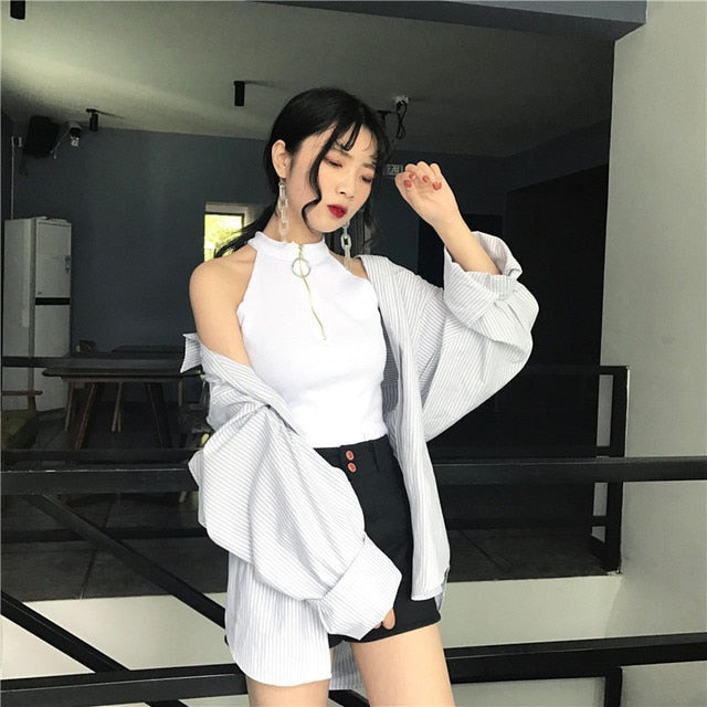 Knitted Zipper Sleeveless Crop Top