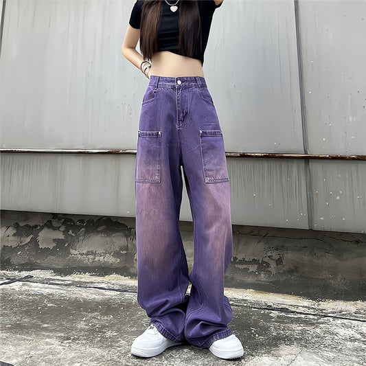 Purple Washed Color Baggy Jeans