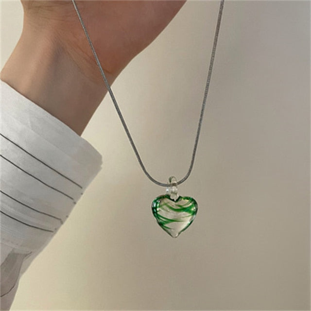 Glass Heart Pendant Necklace