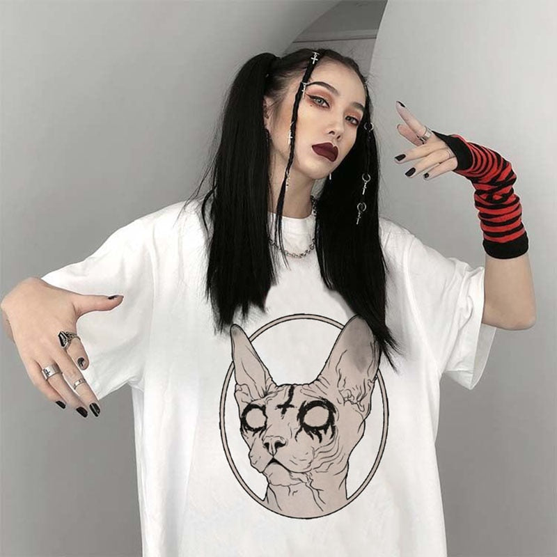Death Metal Sphynx Cat Oversize Tee