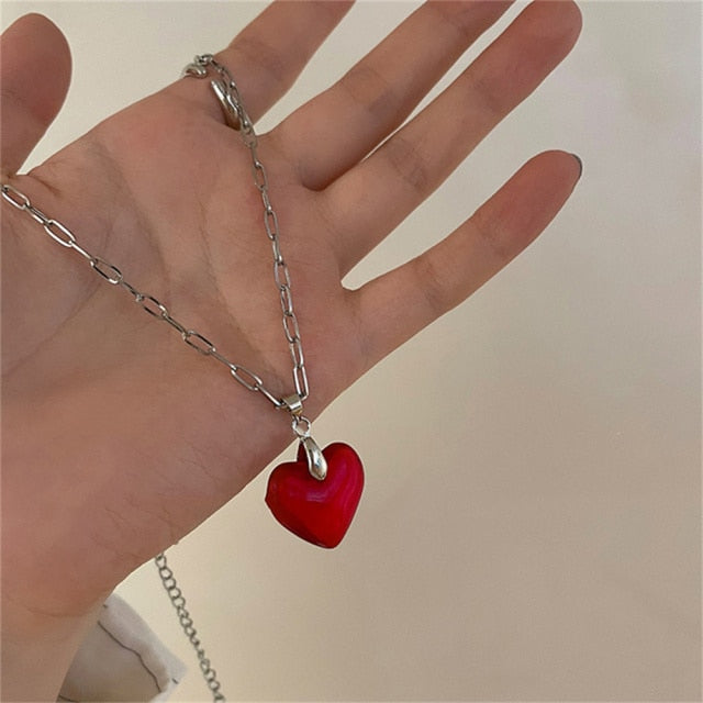 Glass Heart Pendant Necklace
