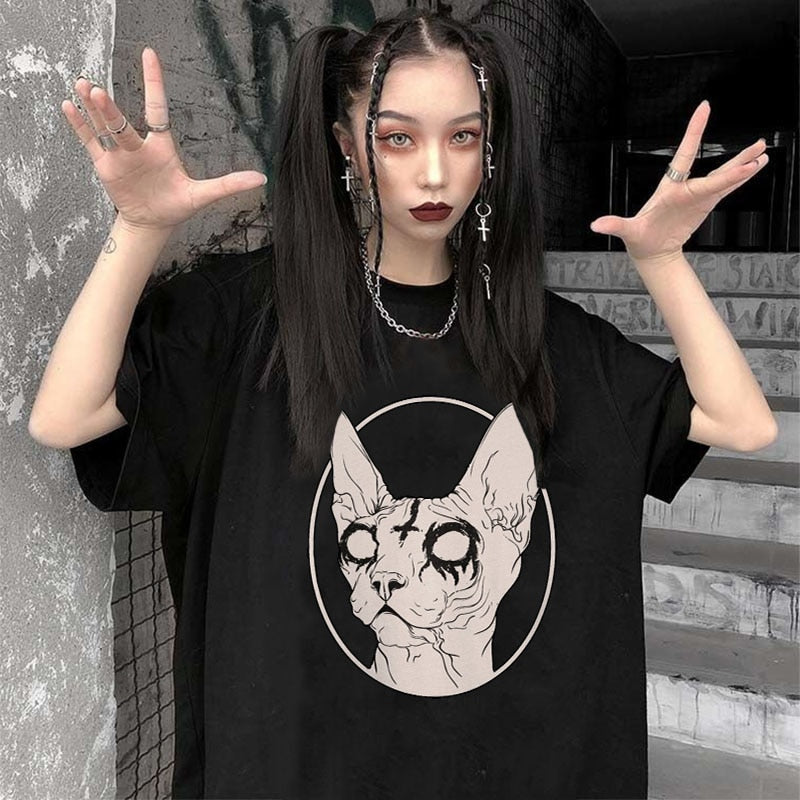 Death Metal Sphynx Cat Oversize Tee