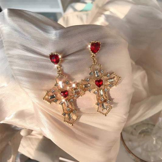 Vintage Red Heart Crystal Earrings
