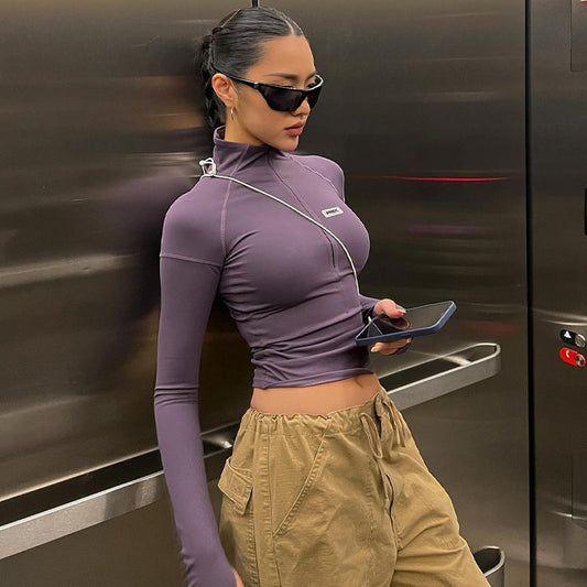 Y2K Long Sleeve Zipper Tops