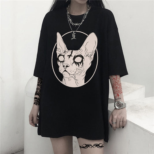 Death Metal Sphynx Cat Oversize Tee